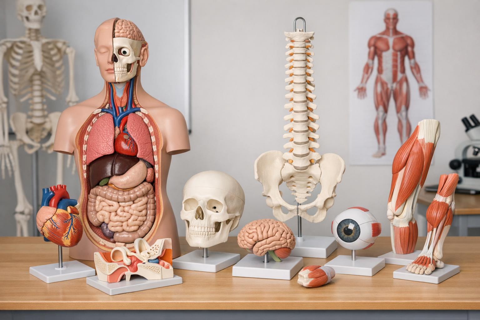 zdjęcie zestawu modeli anatomicznych na stoliku dydaktycznym