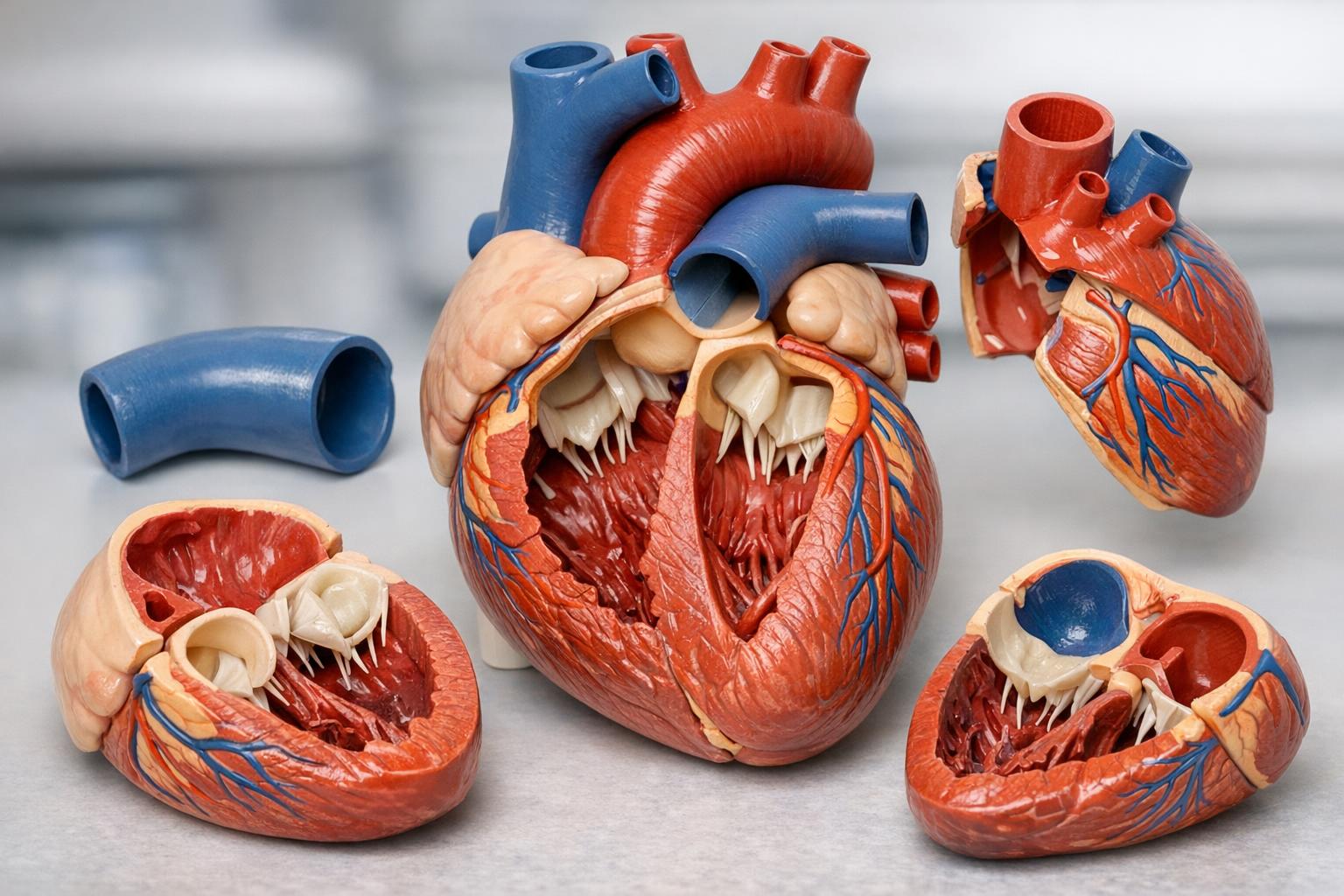 zblizenie modelu anatomicznego serca z demontowanymi częściami